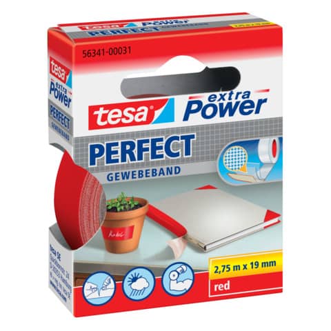 Nastro adesivo in tela tesa extra Power®Perfect plastificato 19 mm x 2,75 m rosso - 56341-00031-03